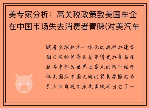 美专家分析：高关税政策致美国车企在中国市场失去消费者青睐(对美汽车进口关税)